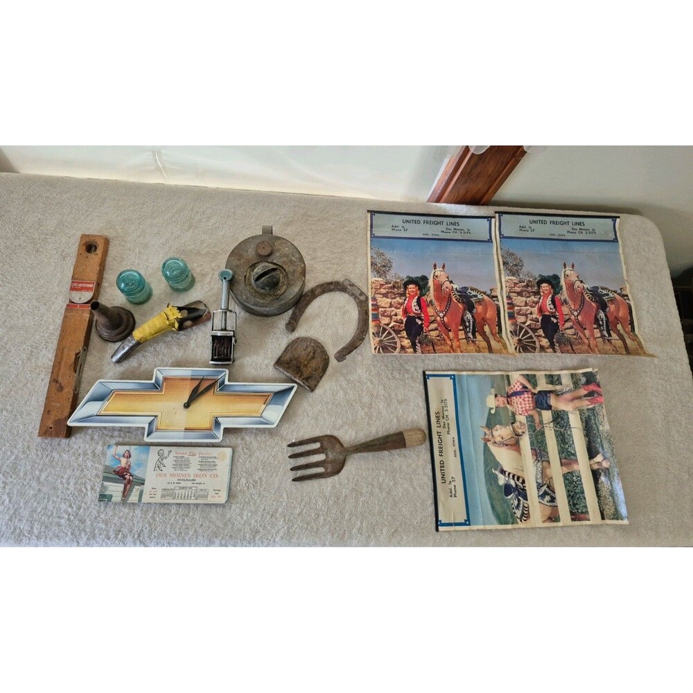 Chevrolet Bowtie Wall Clock Sign, Glass Insulators CD112, Vintage Mixed Lot
